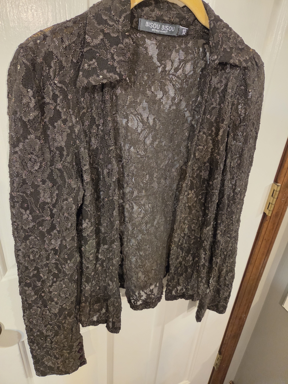 Bisou Bisou Brown Lace Open Front Top